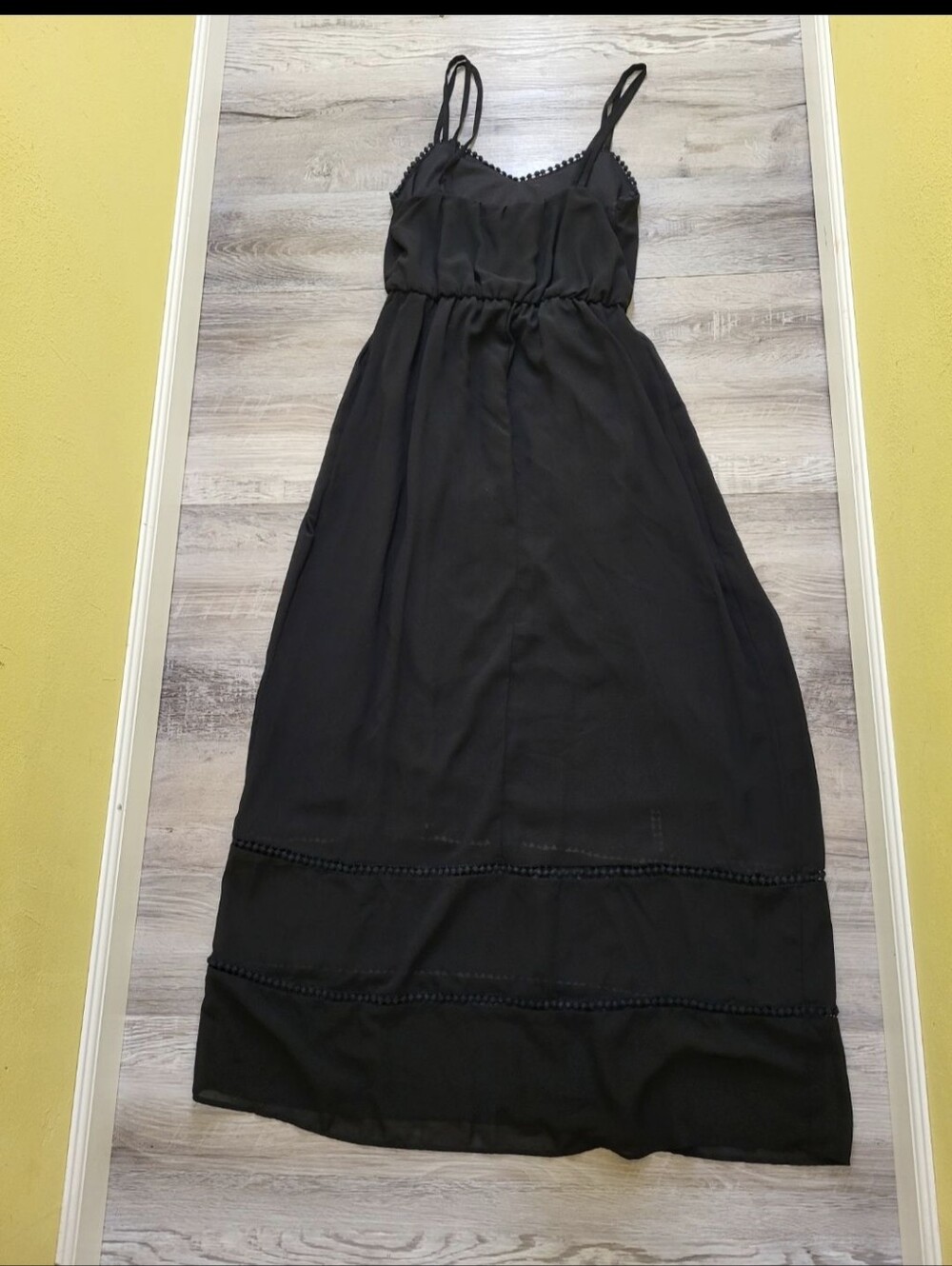 🛍Sequin Hearts Black Boho Pom Pom Trim Cami Maxi Dress Womens Small - Picture 8 of 10